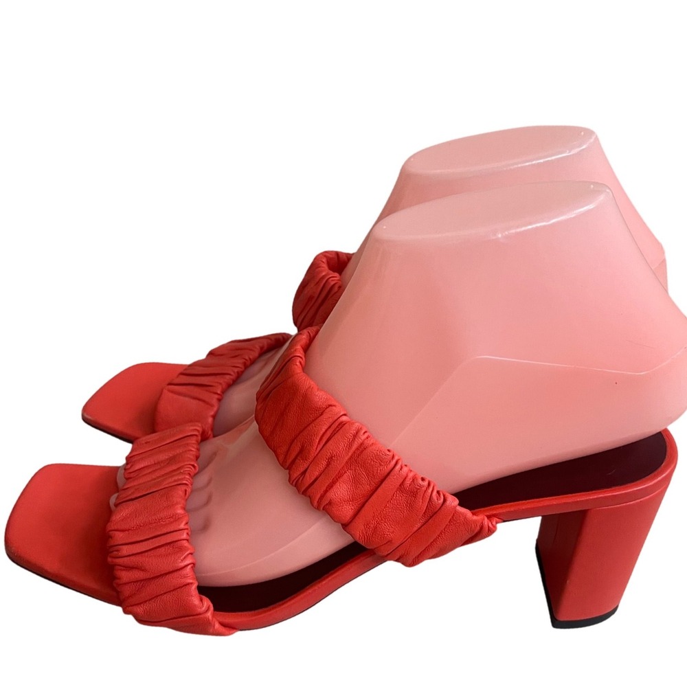 Staud Women's Frankie Ruched High Block Heel Slide Sandals In Scarlet 38/7.5-8